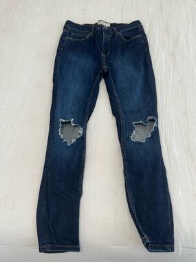 Free People Dark Blue Distressed Skinny Jeans